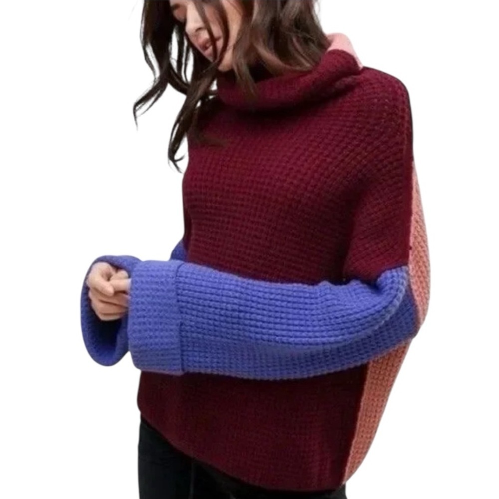 Free People Park City Color-block Chunky Knit Pullover